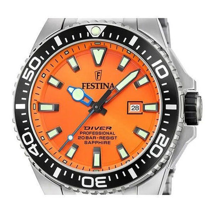 Festina Diver Rostfritt stål Orange Urtavla Quartz F20663-4 200M herrklocka
