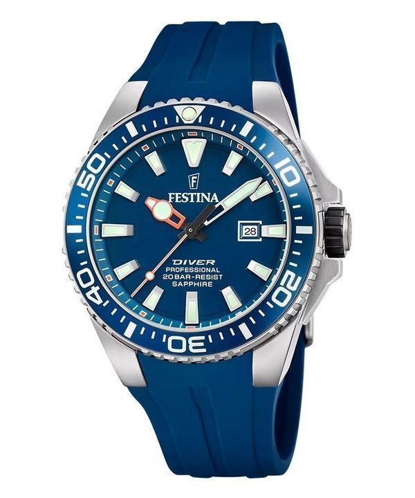 Festina The Originals gummiband Blue Dial Quartz Diver&#39,s F20664-1 200M herrklocka