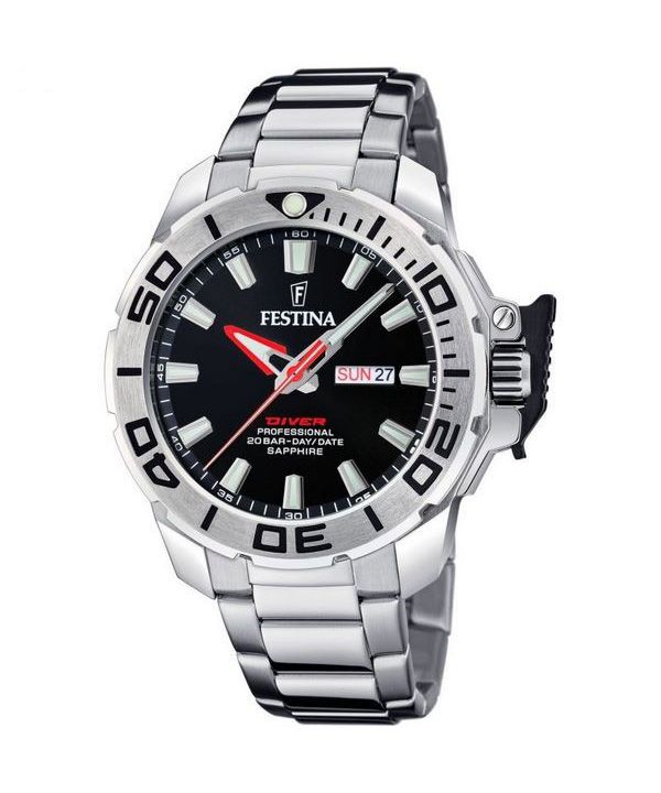 Festina Diver rostfritt stål svart urtavla Quartz F20665-4 200M herrklocka