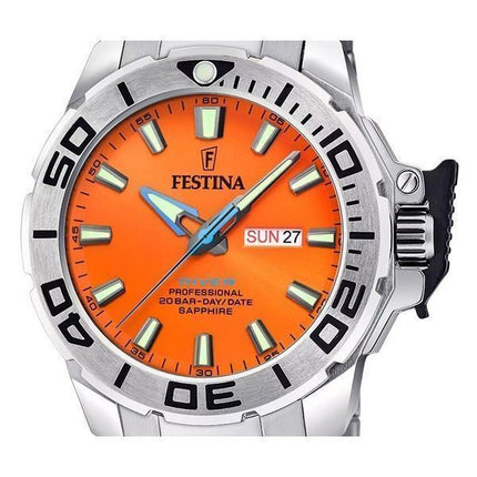 Festina The originals Stainless Steel Orange Dial Quartz Diver&#39,s F20665-5 200M Herrklocka