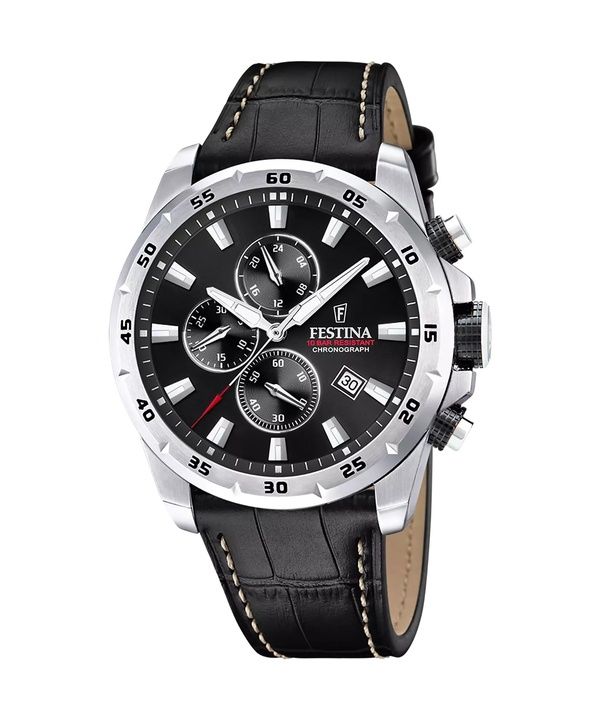 Festina Timeless Chronograph Läderrem Black Dial Quartz F20692-4 100M herrklocka