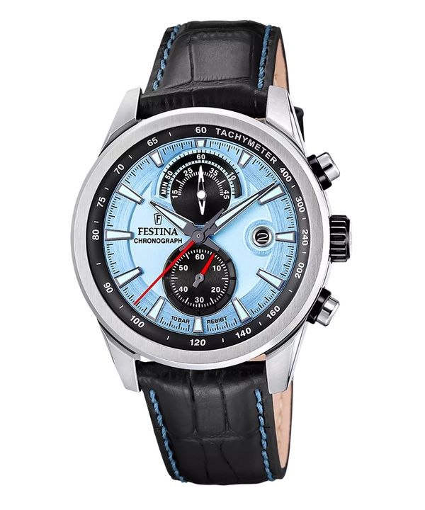 Festina Timeless Chronograph Läderrem Blue Dial Quartz F20695-2 100M herrklocka
