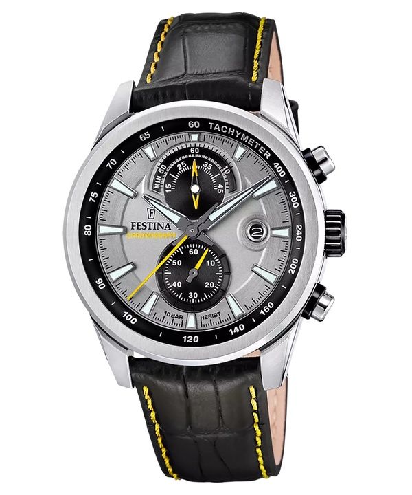 Festina Timeless Chronograph Läderrem Grå Urtavla Quartz F20695-4 100M herrklocka
