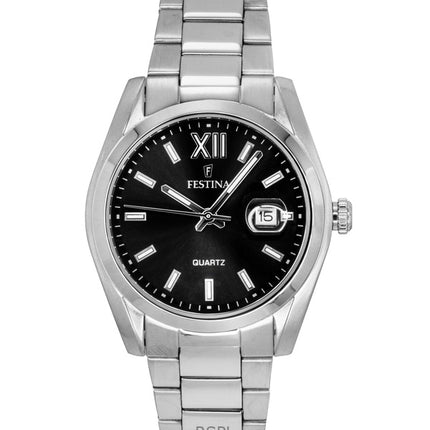 Festina Classic rostfritt stål svart urtavla kvarts F20707-6 herrklocka