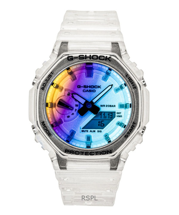Casio G-Shock analog digital transparent hartsarmband flerfärgad urtavla kvarts GA-2100SRS-7A 200M herrklocka