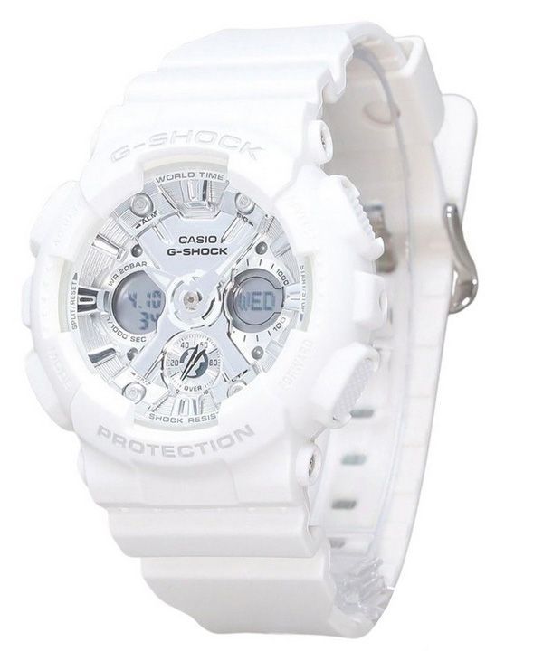 Casio G-Shock Analog Digital Bio Based White Resin Armband Silver Urtavla Quartz GMA-S120VA-7A 200M Damklocka