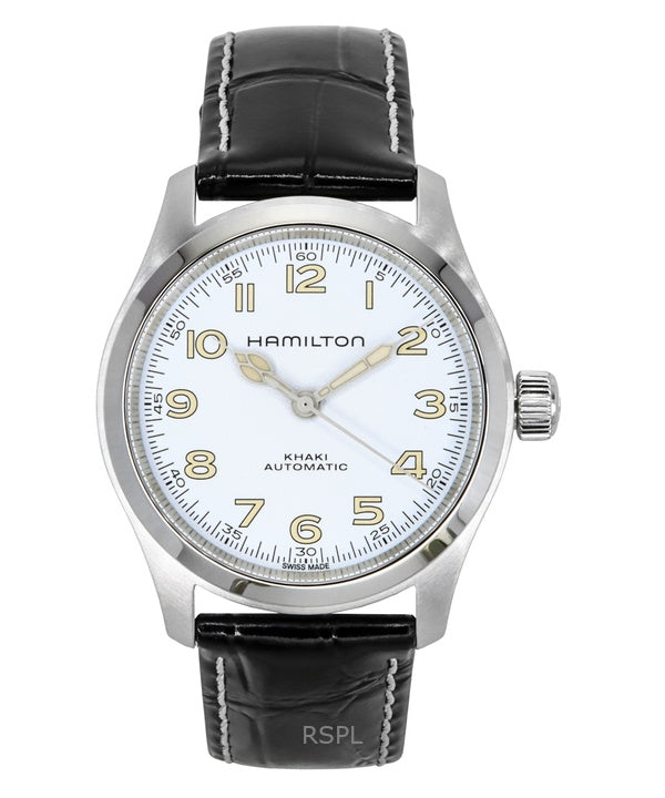 Hamilton Khaki Field Murph Läderrem Vit Urtavla Automatisk H70405710 100M herrklocka