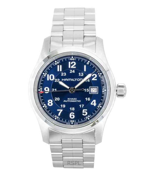 Hamilton Khaki rostfritt stål blå urtavla automatisk H70605140 100M herrklocka
