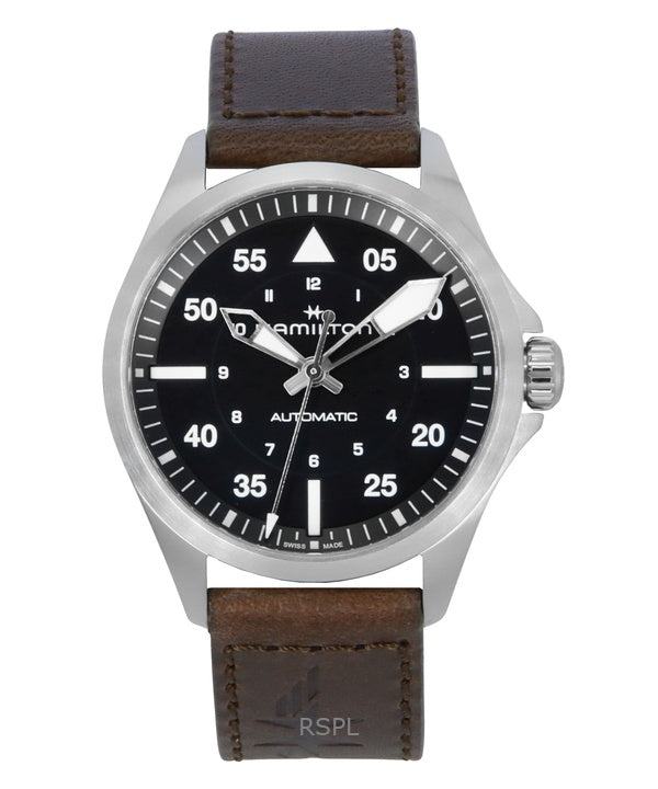 Hamilton Khaki Aviation Pilot Läderrem Svart Urtavla Automatisk H76305530 100M Herrklocka