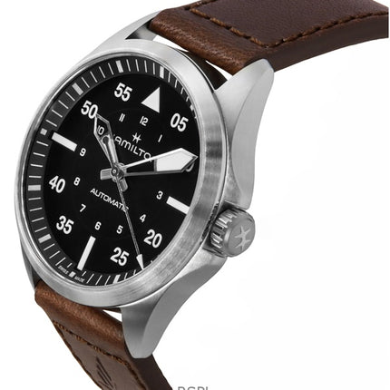 Hamilton Khaki Aviation Pilot Läderrem Svart Urtavla Automatisk H76305530 100M Herrklocka