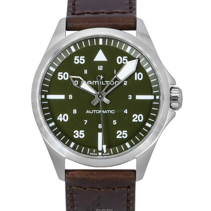 Hamilton Khaki Aviation Pilot Läderrem Grön Urtavla Automatisk H76305560 100M Herrklocka