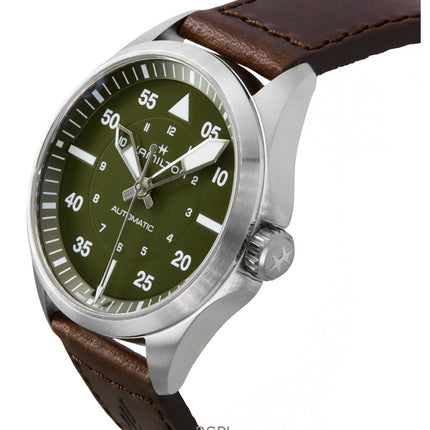 Hamilton Khaki Aviation Pilot Läderrem Grön Urtavla Automatisk H76305560 100M Herrklocka