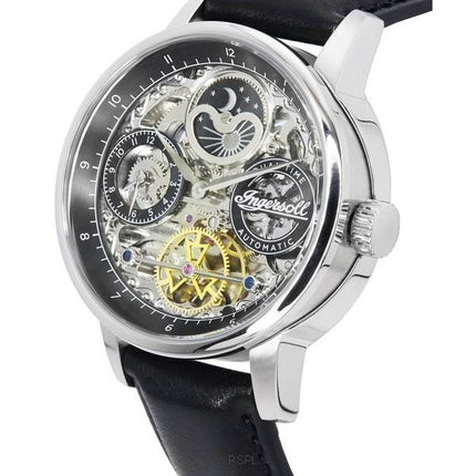 Ingersoll The Jazz Sun and Moon Phase Läderrem Skeleton Silver Dial Automatisk I07701 Herrklocka
