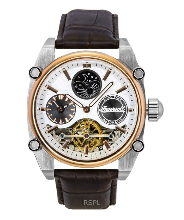 Ingersoll The Varsity läderrem silver skelett urtavla automatisk I15401 herrklocka