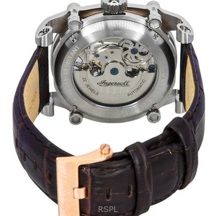 Ingersoll The Varsity läderrem silver skelett urtavla automatisk I15401 herrklocka