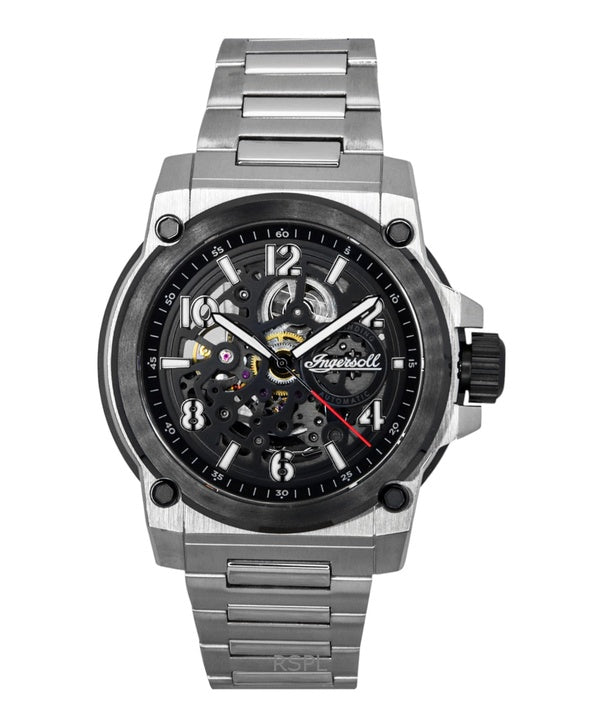 Ingersoll The Anvil rostfritt stål svart skelett urtavla automatisk I16601 herrklocka