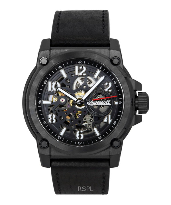 Ingersoll The Anvil läderrem svart skelett urtavla automatisk I16602 herrklocka