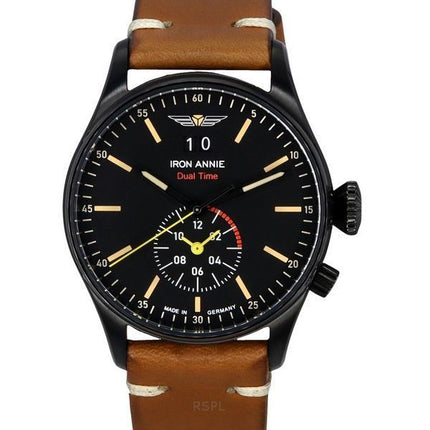 Iron Annie Flight Control Dual Time Läderrem Black Dial Quartz 51442 Herrklocka