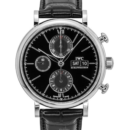 IWC Portofino kronograf läderarmband svart urtavla automatisk IW391029 herrklocka