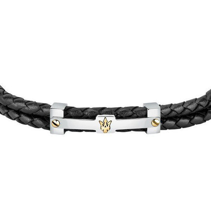 Maserati Jewels svart läder och rostfritt stål JM422AVE11 armband för män