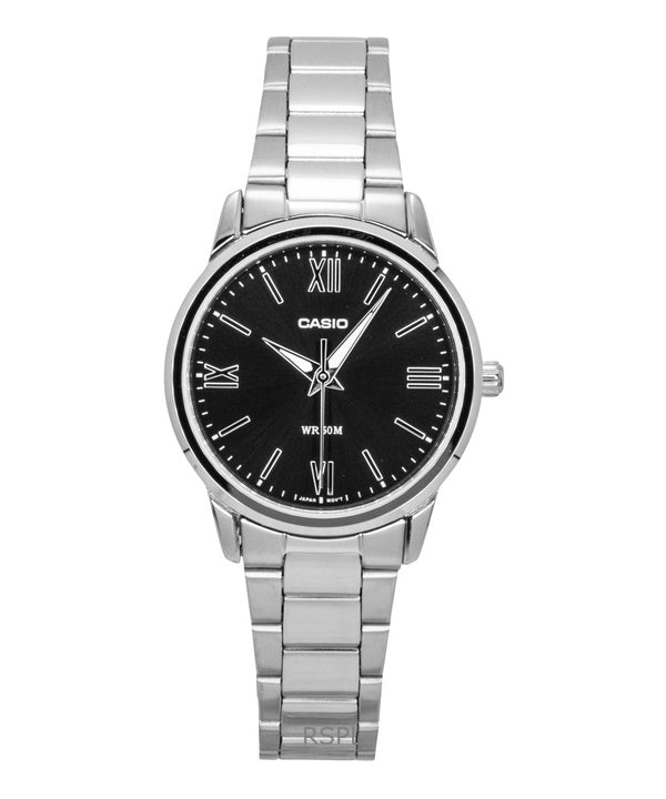 Casio analog rostfritt stål svart urtavla kvarts LTP-1303DD-1AV damklocka