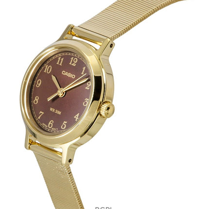 Casio Standard Analog Gold Tone Rostfritt stål Brun Urtavla Quartz LTP-B170G-5BV Damklocka