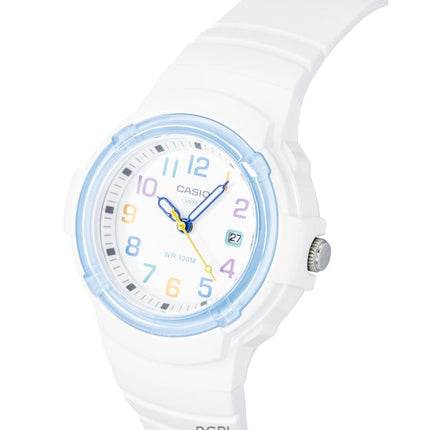 Casio analog biobaserad hartsrem vit urtavla kvarts LX-800H-7A2V 100M damklocka
