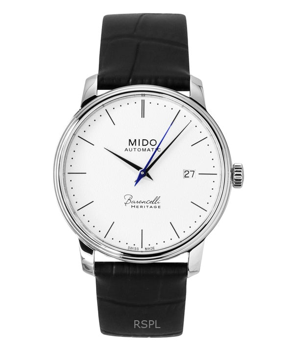 Mido Baroncelli Heritage läderarmband vit urtavla automatisk M027.407.16.010.00 herrklocka
