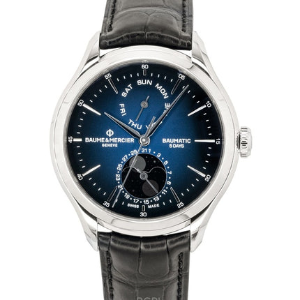 Baume &amp; Mercier Clifton läderrem månfas blå urtavla automatisk M0A10593 herrklocka