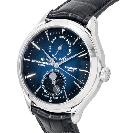 Baume &amp; Mercier Clifton läderrem månfas blå urtavla automatisk M0A10593 herrklocka
