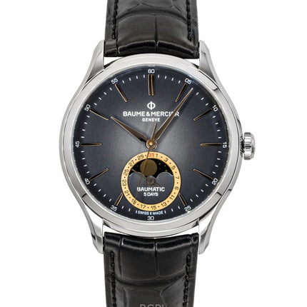 Baume &amp; Mercier Clifton läderrem månfas svart urtavla automatisk M0A10758 herrklocka