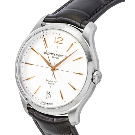 Baume &amp; Mercier Clifton läderarmband vit urtavla automatisk M0A10773 herrklocka