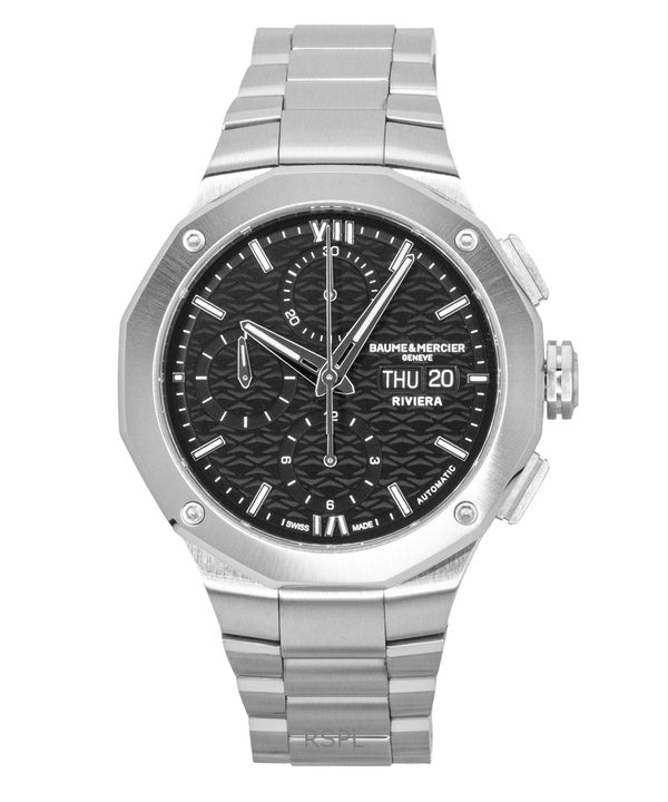 Baume &amp; Mercier Riviera kronograf rostfritt stål svart urtavla automatisk M0A10825 100M herrklocka