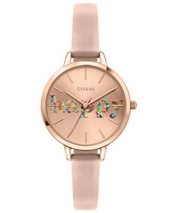 Oui &amp, Me Petite Fleurette Rose Gold Sunray Dial LÃ¤derrem Quartz ME010009 Damklocka