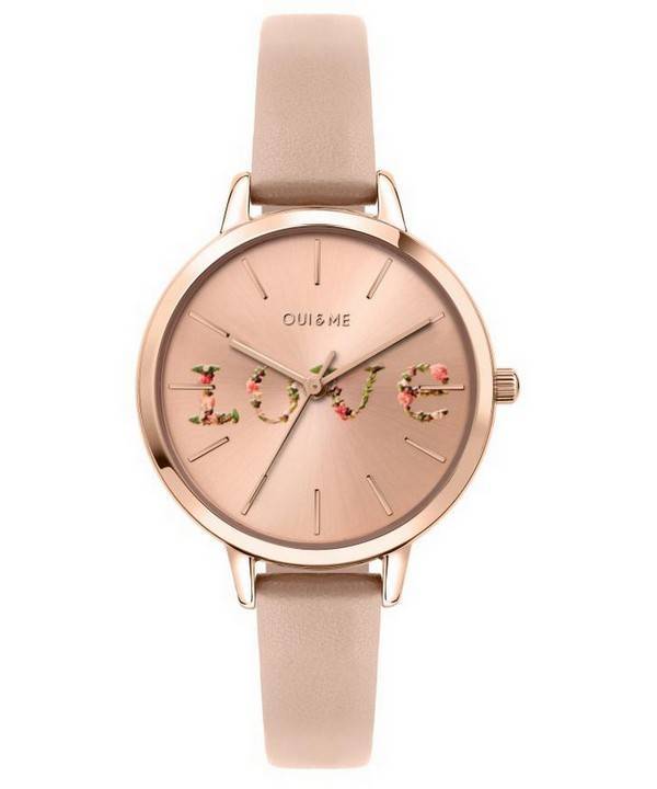 Oui &amp, Me Fleurette Rose Gold Sunray Dial LÃ¤derrem Quartz ME010018 Damklocka