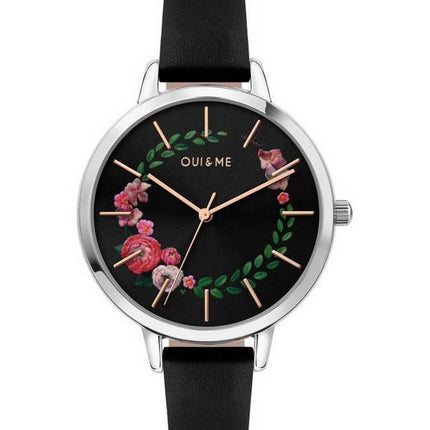 Oui &amp, Me Grande Fleurette Black Dial LÃ¤derrem Quartz ME010033 Damklocka