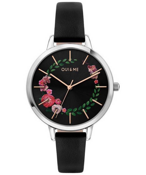Oui &amp, Me Grande Fleurette Black Dial LÃ¤derrem Quartz ME010033 Damklocka