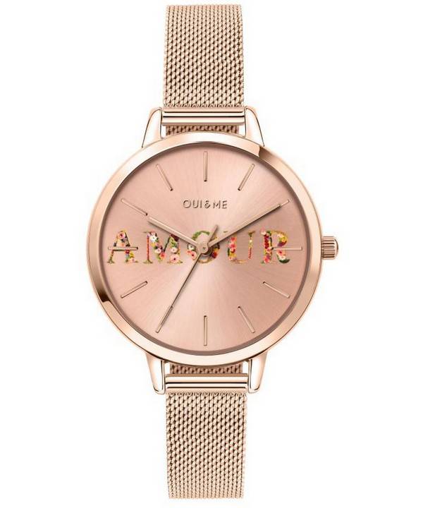 Oui &amp, Me Fleurette Rose Gold Tone rostfritt stÃ¥l Quartz ME010043 Damklocka