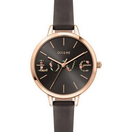 Oui &amp, Me Petite Fleurette Grey Dial LÃ¤derrem Quartz ME010061 Damklocka