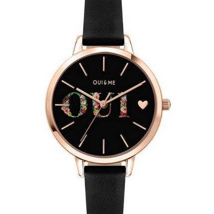 Oui &amp, Me Fleurette Black Dial LÃ¤derrem Quartz ME010079 Damklocka