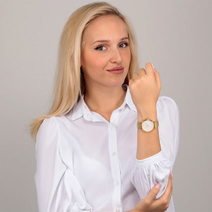 Oui &amp, Me Etoile Gold Tone Rostfritt stål Vit Urtavla Quartz ME010295 Damklocka