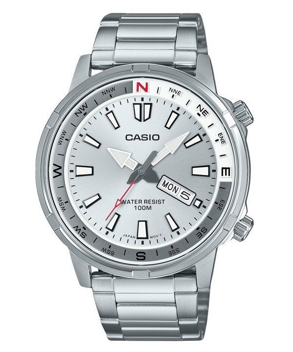Renoverad Casio Standard Analog Rostfritt Stål Silverfärgad Urtavla Quartz MTD-130D-7AV 100M Herrklocka