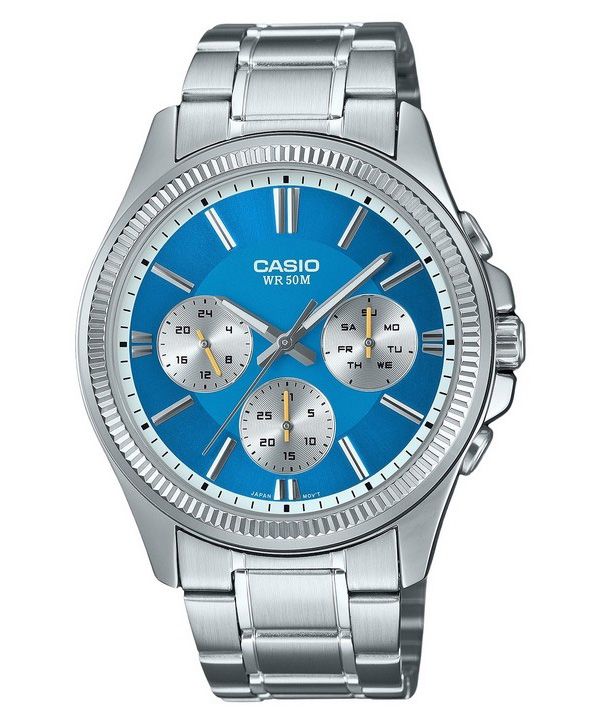 Reloj Casio Enticer analÃ³gico de acero inoxidable con esfera azul hielo y cuarzo MTP-1375D-2A2 para hombre