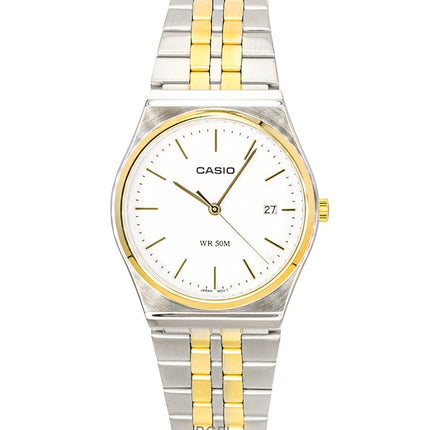 Casio analog tvåfärgad rostfritt stål med vit urtavla, kvarts MTP-B145SG-7AV herrklocka