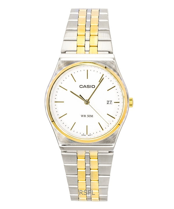 Casio analog tvåfärgad rostfritt stål med vit urtavla, kvarts MTP-B145SG-7AV herrklocka