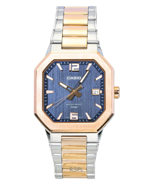 Casio analog tvåfärgad rostfritt stål svart urtavla kvarts MTP-B195RG-2AV herrklocka