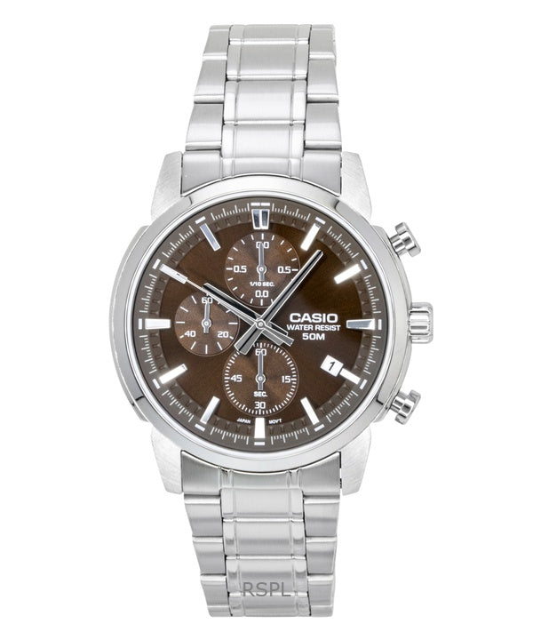 Casio Kronograf Analog Rostfritt Stål Brun Urtavla Quartz MTP-E510D-5AV Herrklocka