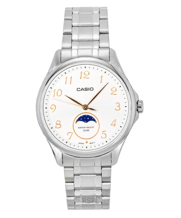 Casio Standard Analog Månfas Rostfritt Stål Vit Urtavla Quartz MTP-M110D-7AV Herrklocka