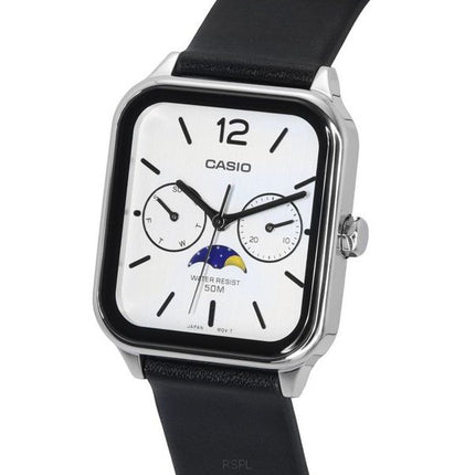 Casio Standard Analog Månfas Läderrem Vit Urtavla Quartz MTP-M305L-7A Herrklocka