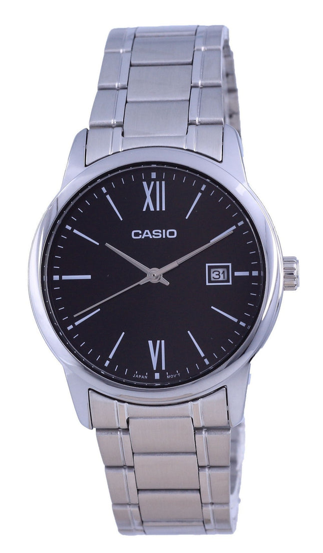 Casio Black Dial Rostfritt stÃ¥l Analog kvarts MTP-V002D-1B3 MTPV002D-1 Herrklocka
